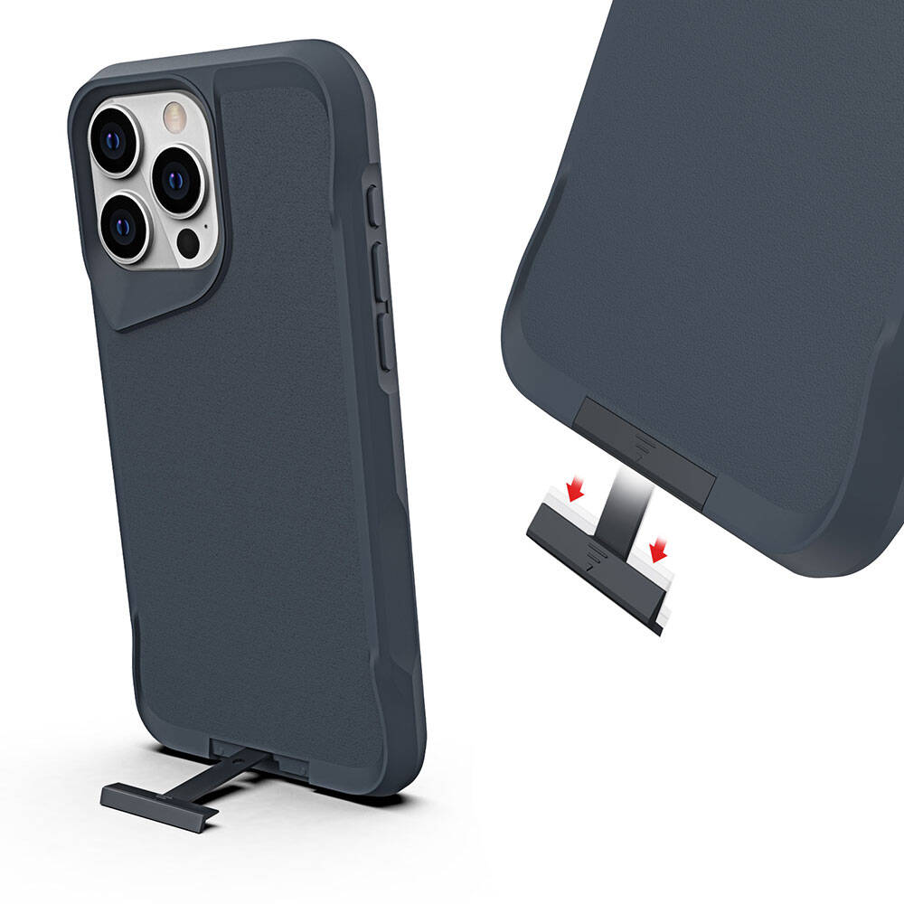 Apple iPhone 15 Pro Max Kılıf Zore Airbag Kenarlı T-Max Mat Standlı Kapak Lacivert