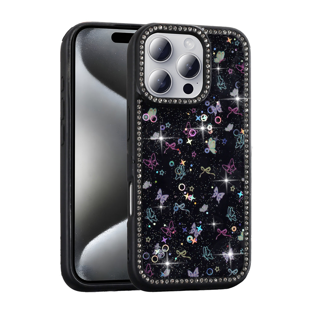 Apple iPhone 16 Pro Max Kılıf Taşlı ve Simli Tasarım Zore Azra Kapak Pembe