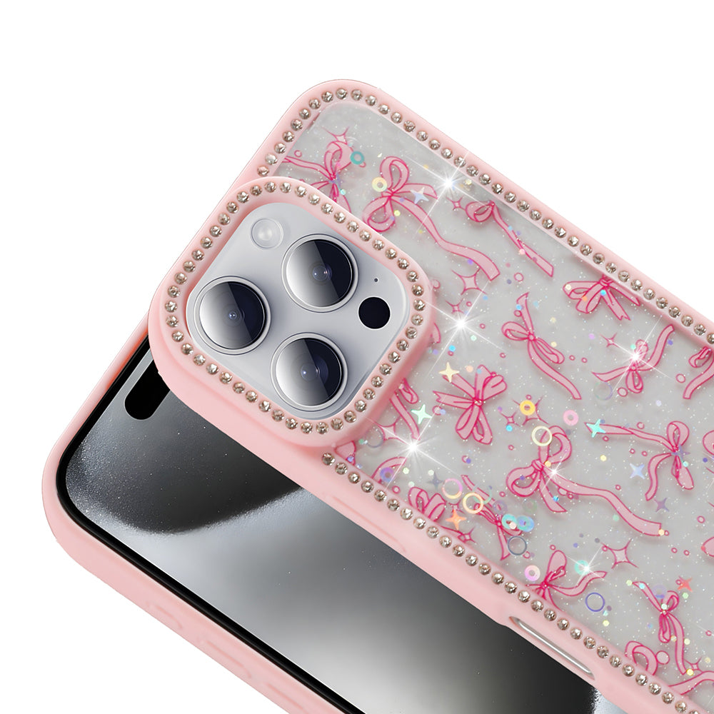 Apple iPhone 16 Pro Max Kılıf Taşlı ve Simli Tasarım Zore Azra Kapak Pembe