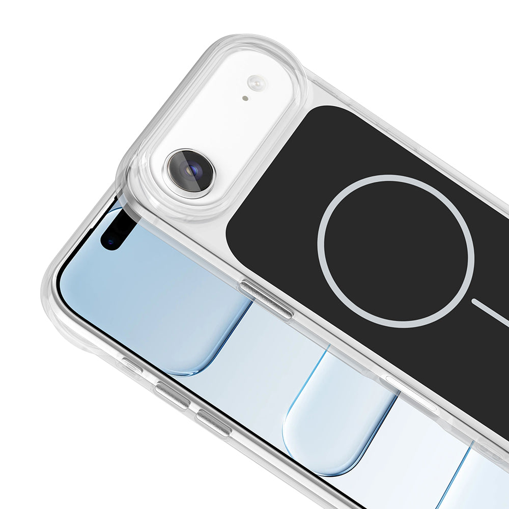 Apple iPhone 17 Air Kılıf M-Safe Şarj Özellikli Metal Buton Tasarımlı Zore İkonik Sert Silikon Kapak Mavi