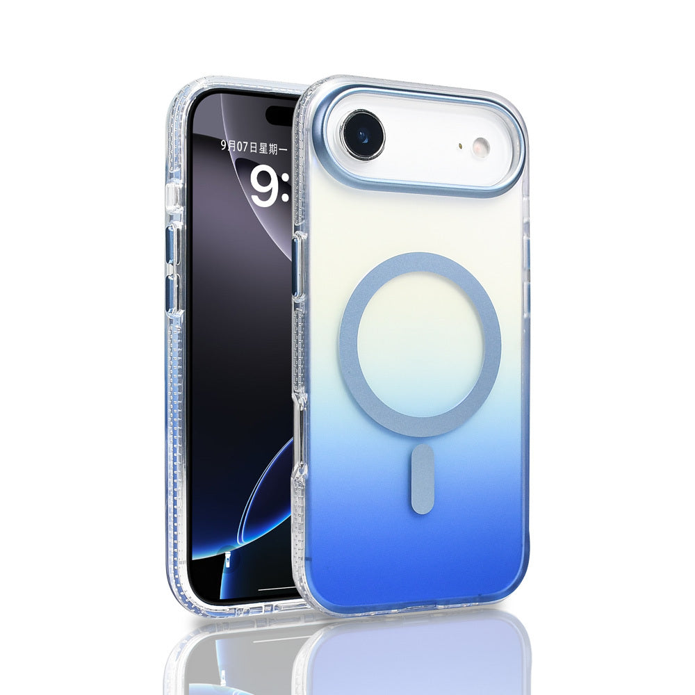 Apple iPhone 17 Air Kılıf M-safe Şarj Özellikli Transparan Renk Geçişli Zore Toros Kapak Mavi