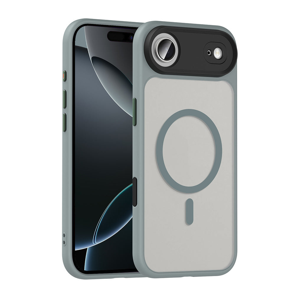 Apple iPhone 17 Air Kılıf Mat Arka Yüzey Wireless Şarj Özellikli Zore Flet M-safe Kapak Gri