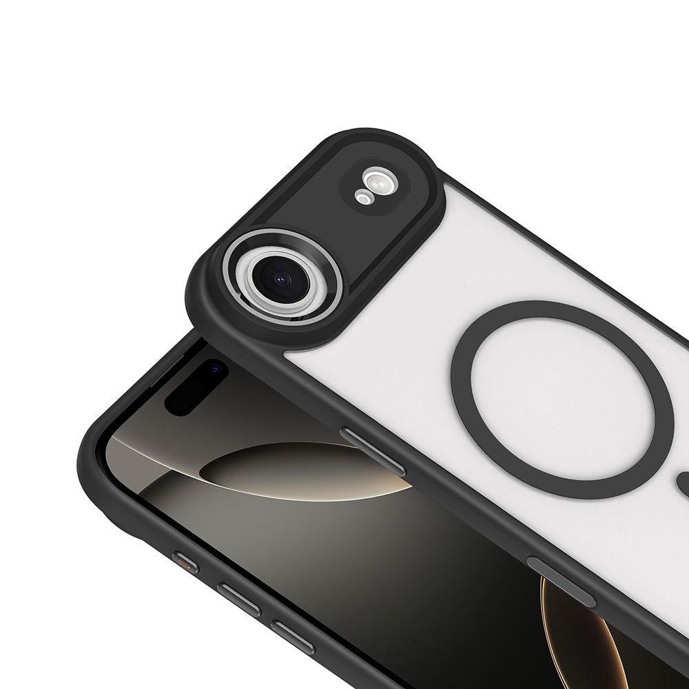 Apple iPhone 17 Air Kılıf Wireless Şarj Özellikli Zore Krom M-safe Silikon Kapak Siyah