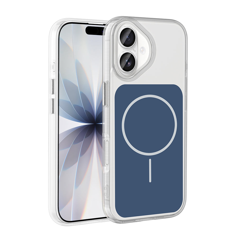 Apple iPhone 17 Kılıf M-Safe Şarj Özellikli Metal Buton Tasarımlı Zore İkonik Sert Silikon Kapak Mavi