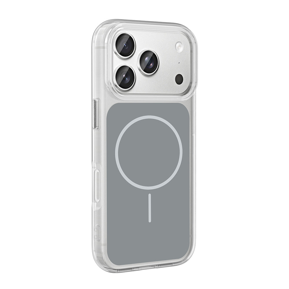 Apple iPhone 17 Pro Kılıf M-Safe Şarj Özellikli Metal Buton Tasarımlı Zore İkonik Sert Silikon Kapak Gri