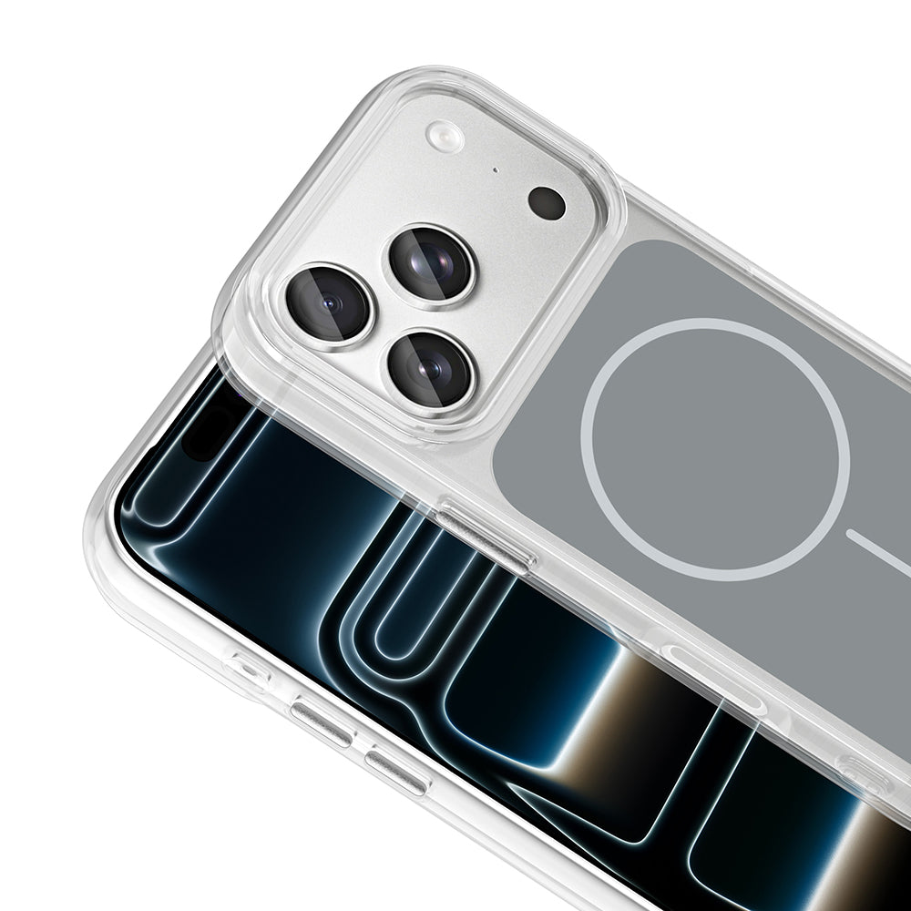 Apple iPhone 17 Pro Kılıf M-Safe Şarj Özellikli Metal Buton Tasarımlı Zore İkonik Sert Silikon Kapak Beyaz