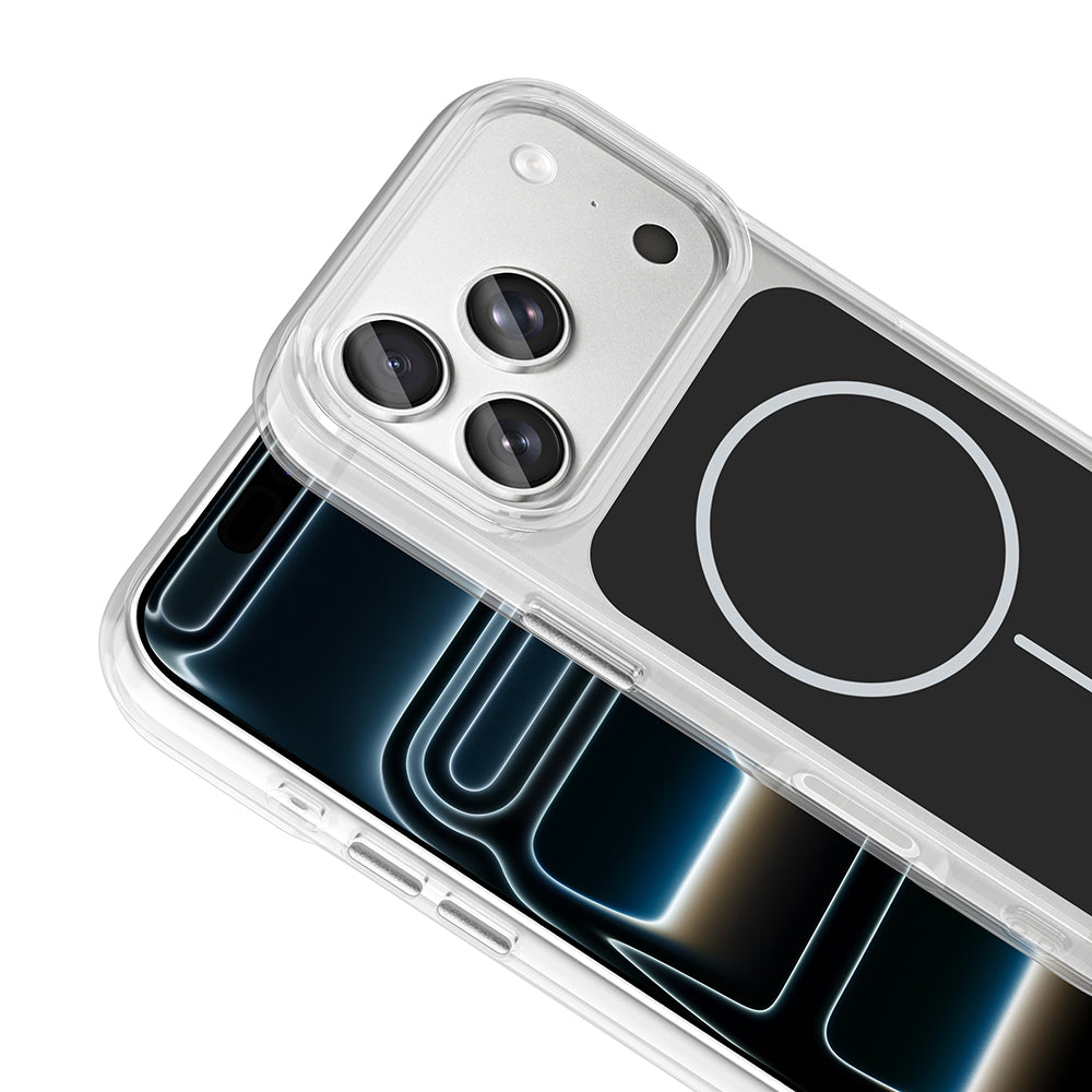 Apple iPhone 17 Pro Kılıf M-Safe Şarj Özellikli Metal Buton Tasarımlı Zore İkonik Sert Silikon Kapak Beyaz