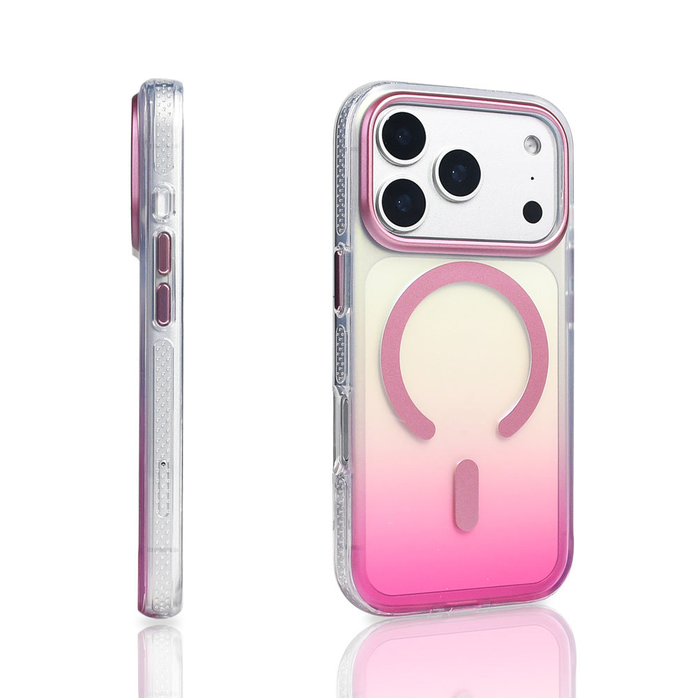 Apple iPhone 17 Pro Kılıf M-safe Şarj Özellikli Transparan Renk Geçişli Zore Toros Kapak Rose Pembe