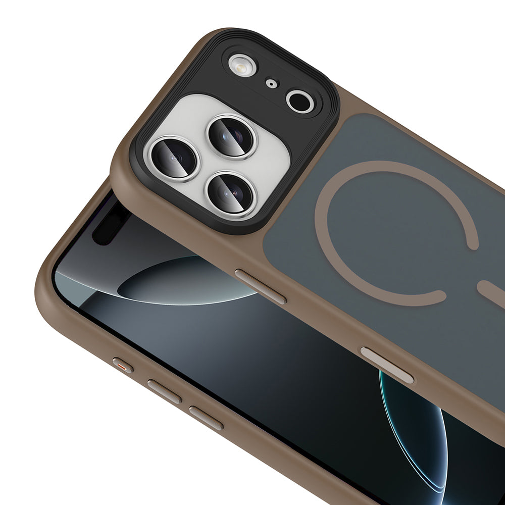 Apple iPhone 17 Pro Kılıf Mat Arka Yüzey Wireless Şarj Özellikli Zore Flet M-safe Kapak Desert Titanyum