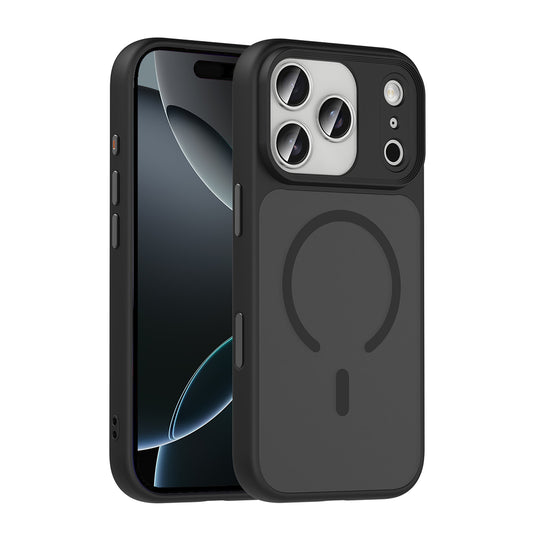 Apple iPhone 17 Pro Kılıf Mat Arka Yüzey Wireless Şarj Özellikli Zore Flet M-safe Kapak Siyah