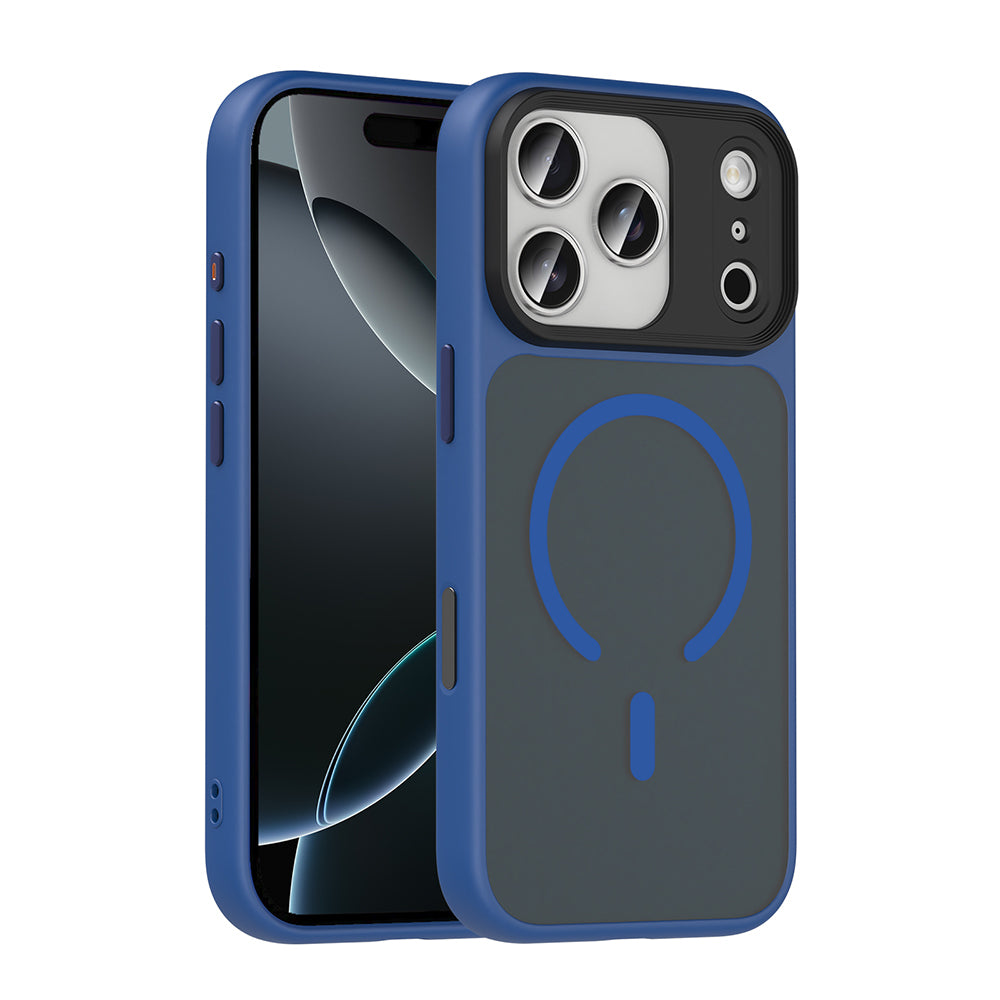 Apple iPhone 17 Pro Kılıf Mat Arka Yüzey Wireless Şarj Özellikli Zore Flet M-safe Kapak Lacivert