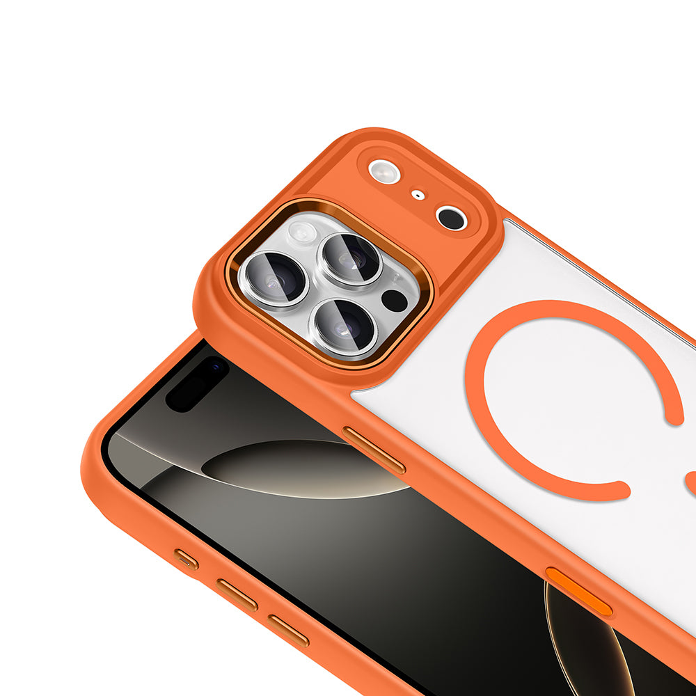 Apple iPhone 17 Pro Kılıf Wireless Şarj Özellikli Zore Krom M-safe Silikon Kapak Desert Gold