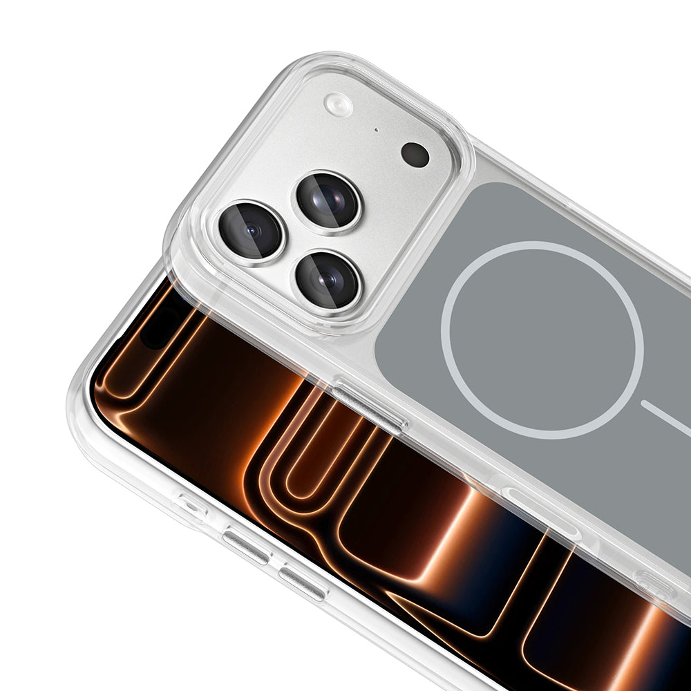 Apple iPhone 17 Pro Max Kılıf M-Safe Şarj Özellikli Metal Buton Tasarımlı Zore İkonik Sert Silikon Kapak Gri