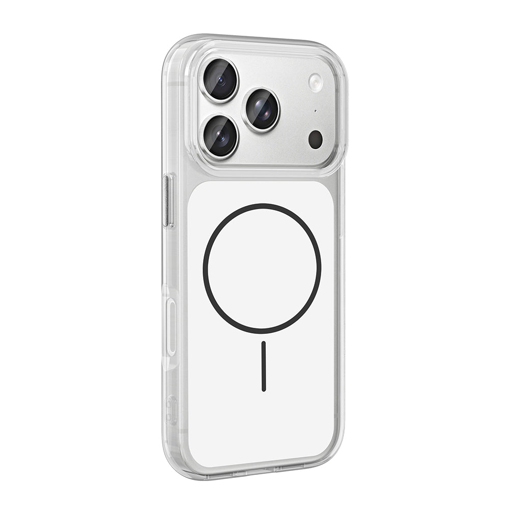 Apple iPhone 17 Pro Max Kılıf M-Safe Şarj Özellikli Metal Buton Tasarımlı Zore İkonik Sert Silikon Kapak Beyaz