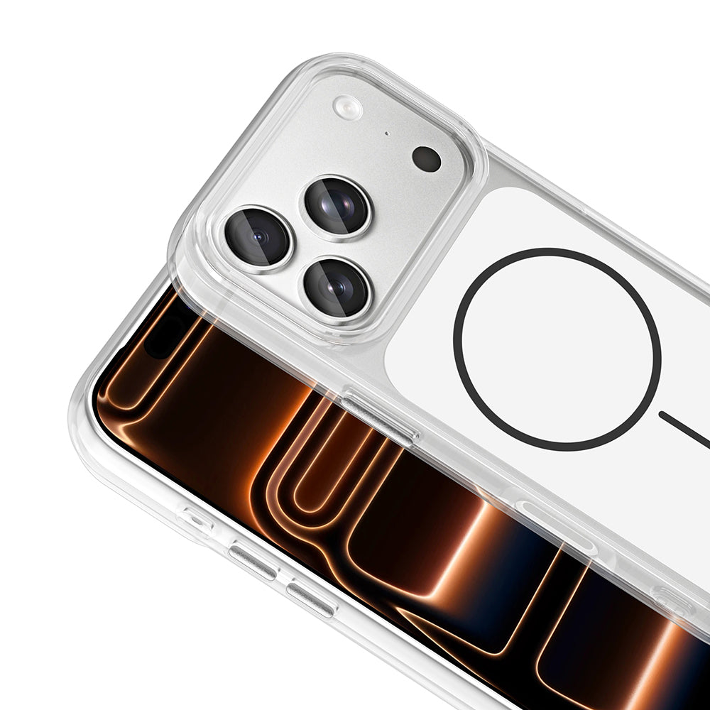 Apple iPhone 17 Pro Max Kılıf M-Safe Şarj Özellikli Metal Buton Tasarımlı Zore İkonik Sert Silikon Kapak Turuncu