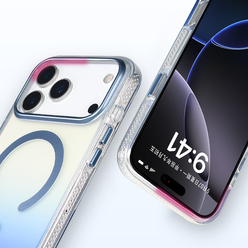 Apple iPhone 17 Pro Max Kılıf M-safe Şarj Özellikli Transparan Renk Geçişli Zore Toros Kapak Mavi