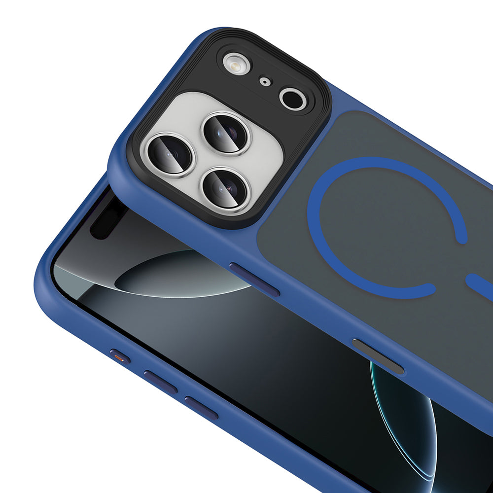 Apple iPhone 17 Pro Max Kılıf Mat Arka Yüzey Wireless Şarj Özellikli Zore Flet M-safe Kapak Lacivert