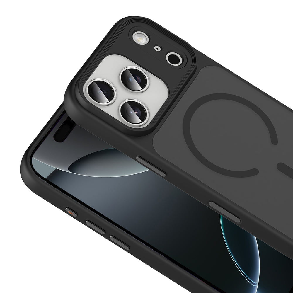 Apple iPhone 17 Pro Max Kılıf Mat Arka Yüzey Wireless Şarj Özellikli Zore Flet M-safe Kapak Desert Titanyum