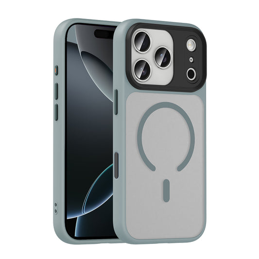 Apple iPhone 17 Pro Max Kılıf Mat Arka Yüzey Wireless Şarj Özellikli Zore Flet M-safe Kapak Gri