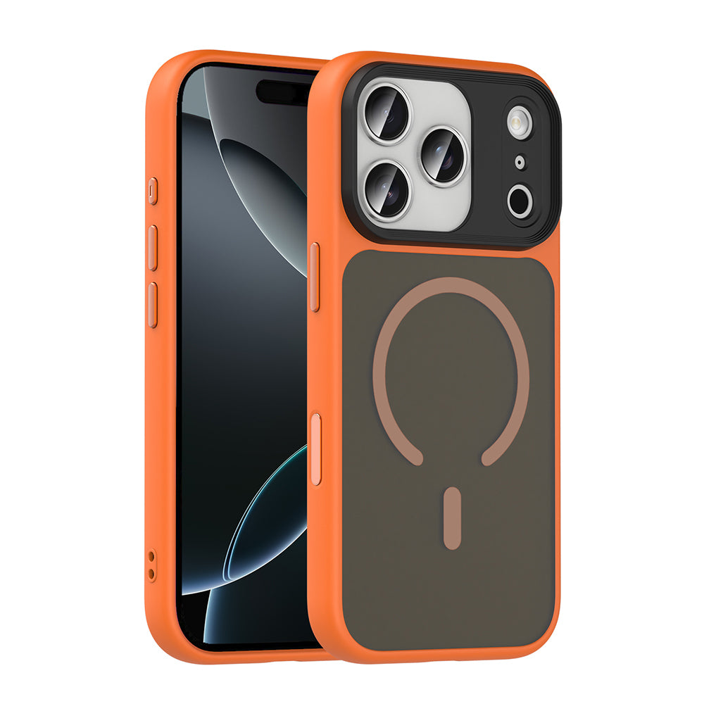 Apple iPhone 17 Pro Max Kılıf Mat Arka Yüzey Wireless Şarj Özellikli Zore Flet M-safe Kapak Turuncu