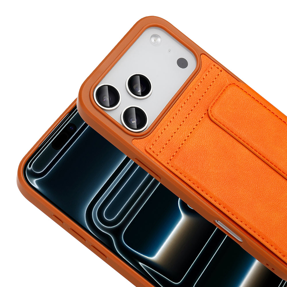 Apple iPhone 17 Pro Max Kılıf PU Deri Kartlıklı Zore Sevilla Kapak Turuncu