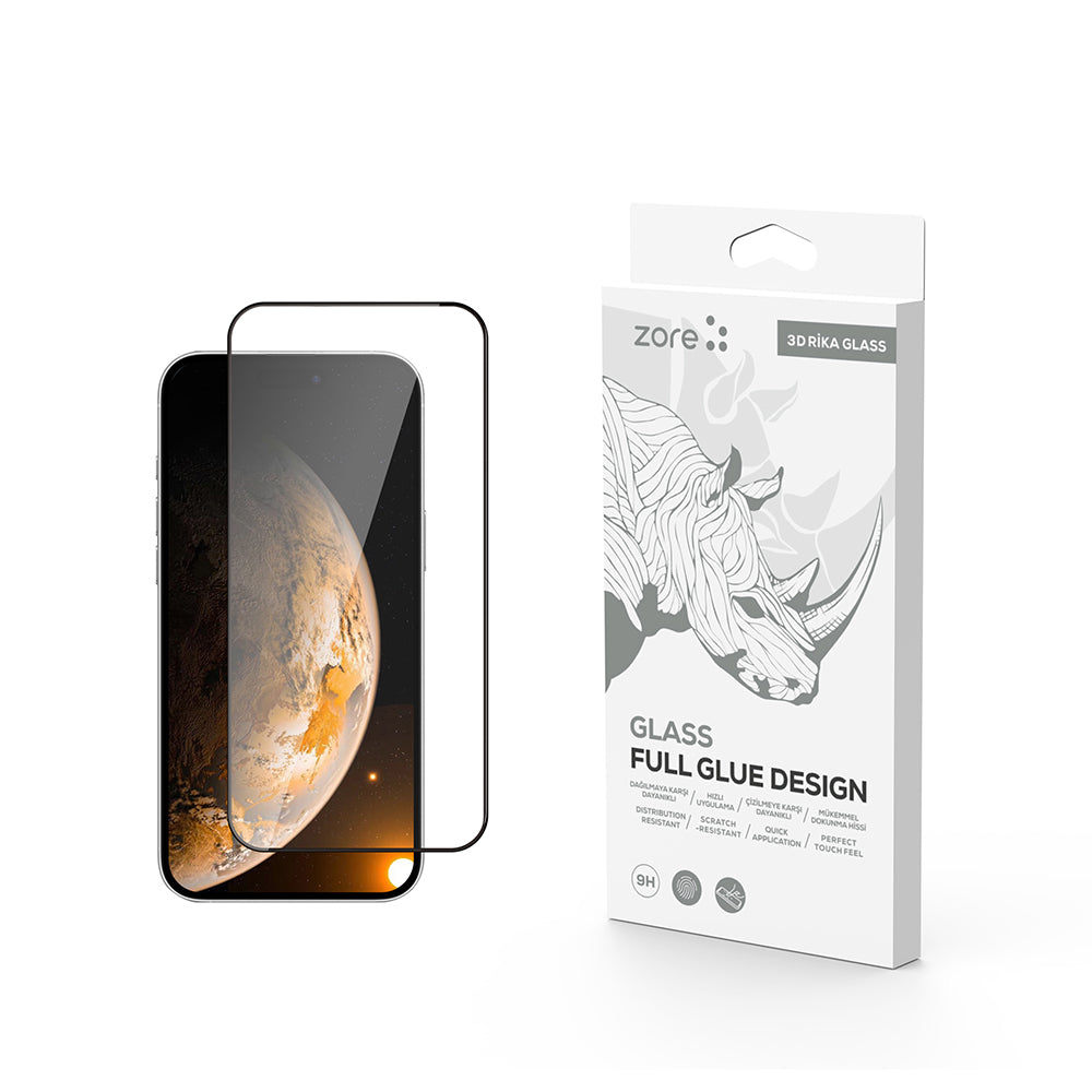 Apple iPhone 17 Zore Rika Premium Temperli Cam Ekran Koruyucu Şeffaf
