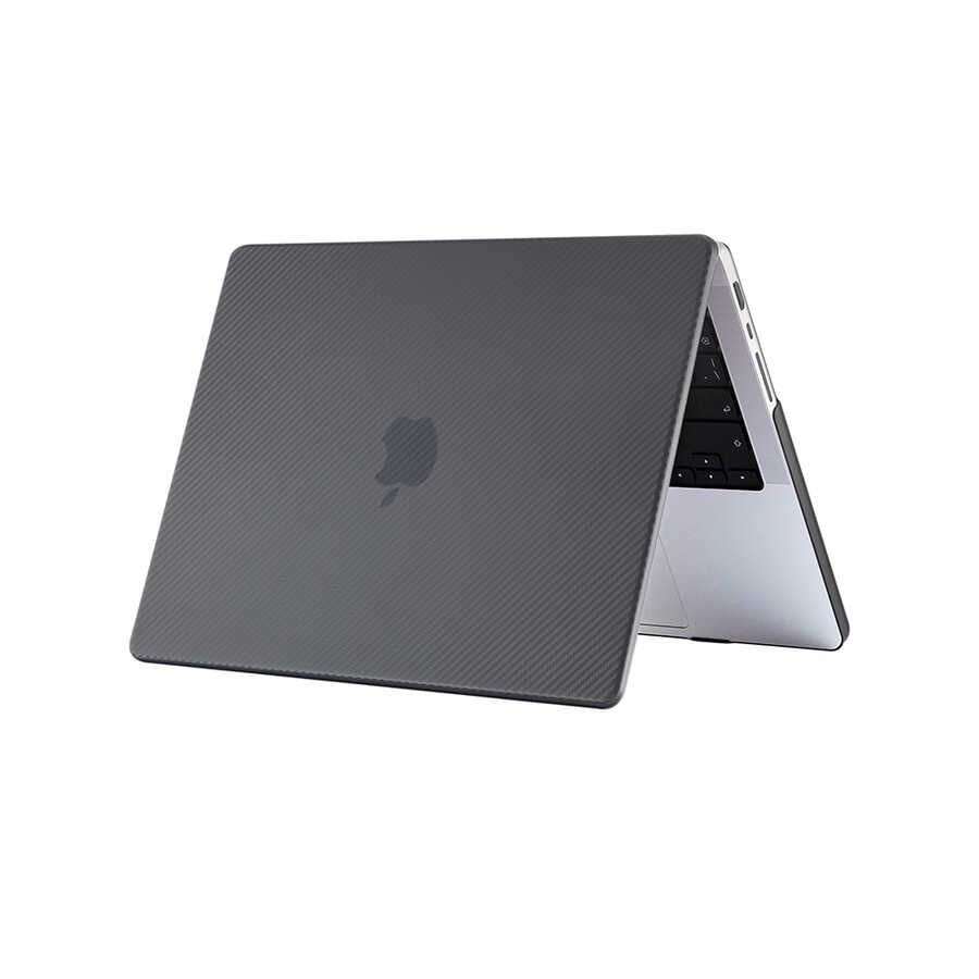Apple Macbook 16.2' 2021 A2485 Zore MSoft Carbon Fiber Tasarımlı Kapak Siyah