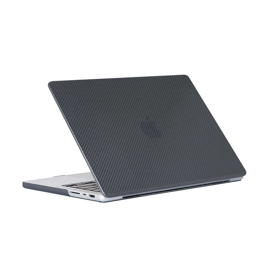 Apple Macbook 16.2' 2021 A2485 Zore MSoft Carbon Fiber Tasarımlı Kapak Siyah