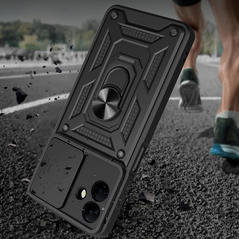 Galaxy A07 Kılıf Magnetik Standlı Kamera Korumalı Zore Sürgülü Vega Kapak Siyah