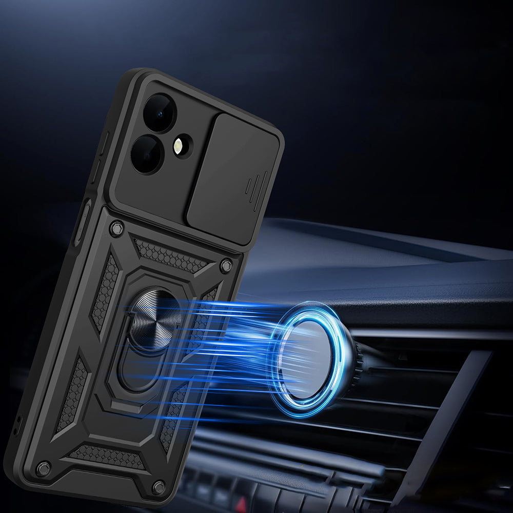 Galaxy A07 Kılıf Magnetik Standlı Kamera Korumalı Zore Sürgülü Vega Kapak Siyah