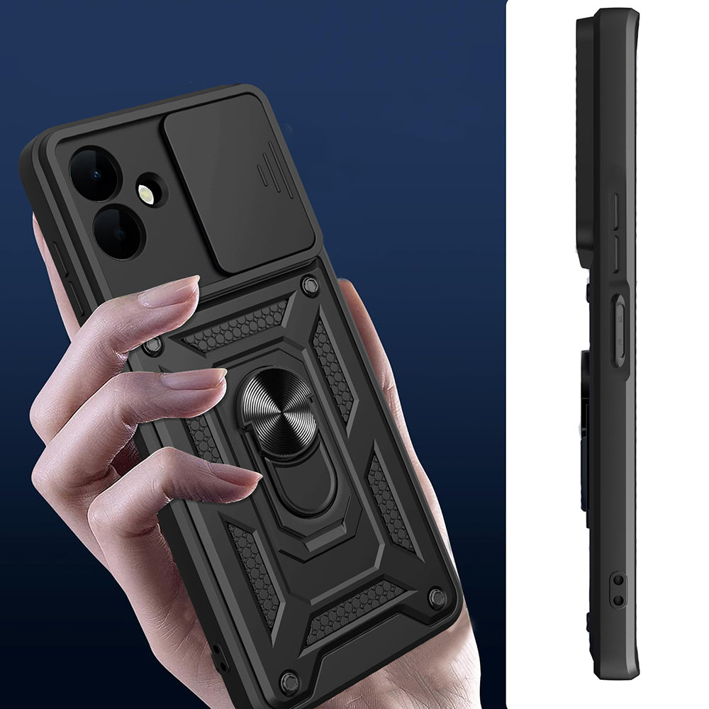 Galaxy A07 Kılıf Magnetik Standlı Kamera Korumalı Zore Sürgülü Vega Kapak Siyah