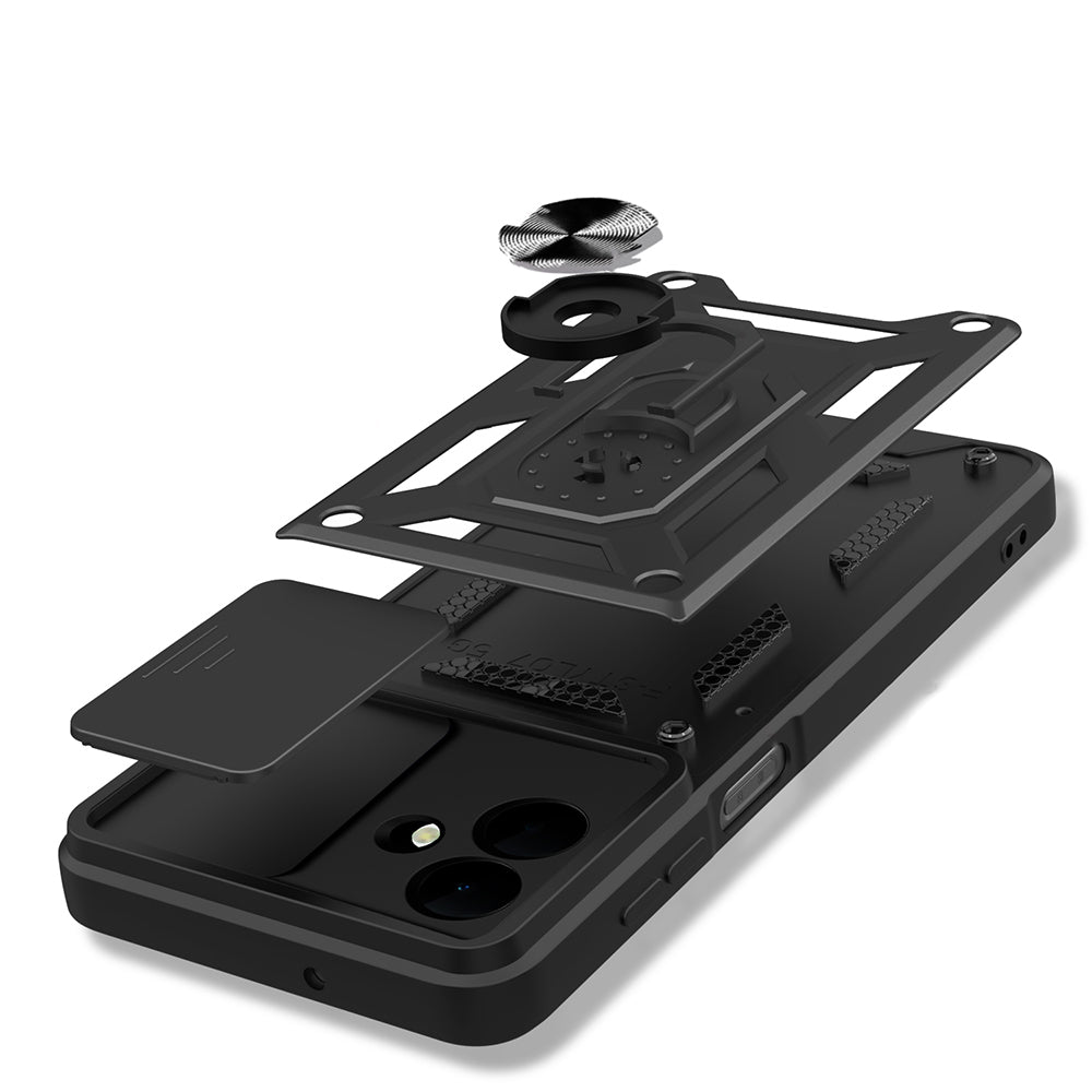 Galaxy A07 Kılıf Magnetik Standlı Kamera Korumalı Zore Sürgülü Vega Kapak Siyah