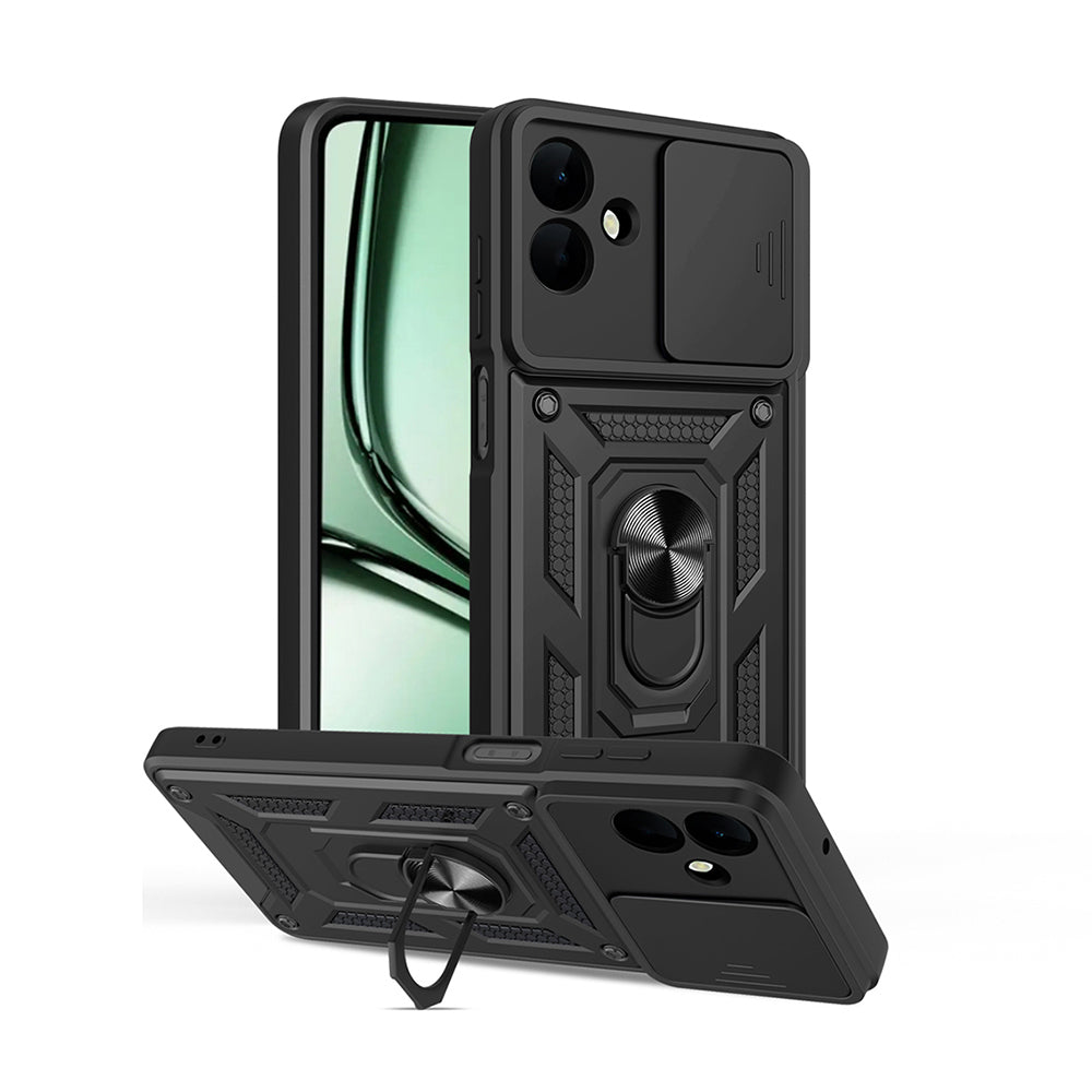 Galaxy A07 Kılıf Magnetik Standlı Kamera Korumalı Zore Sürgülü Vega Kapak Siyah