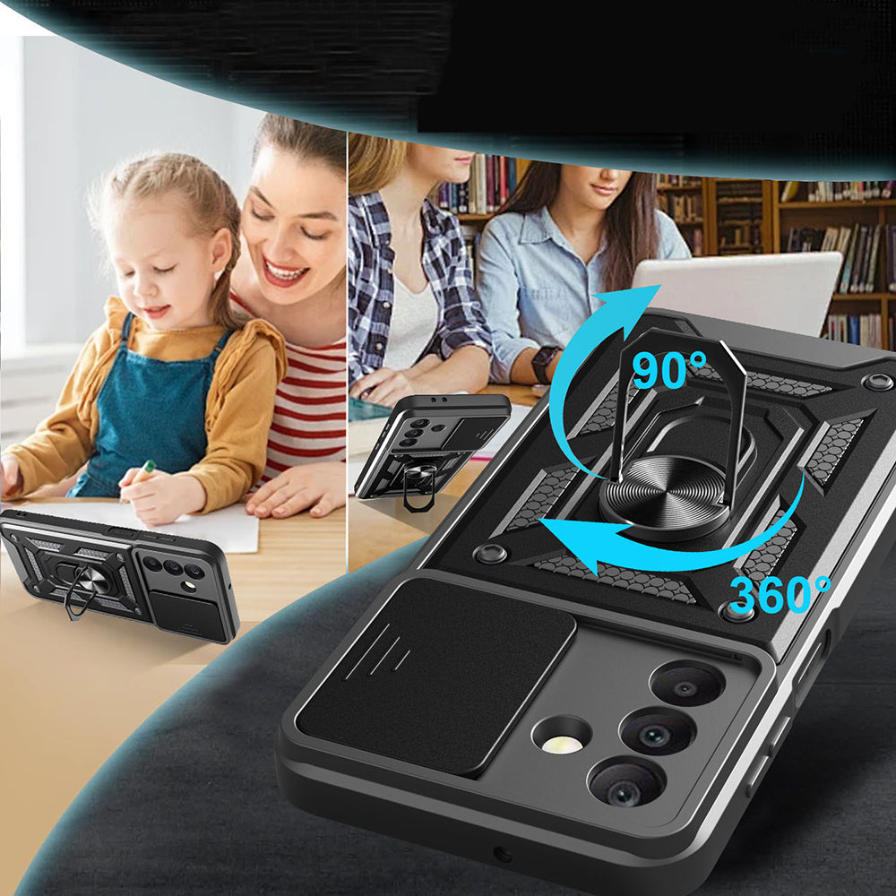 Galaxy A17 Kılıf Magnetik Standlı Kamera Korumalı Zore Sürgülü Vega Kapak Mavi