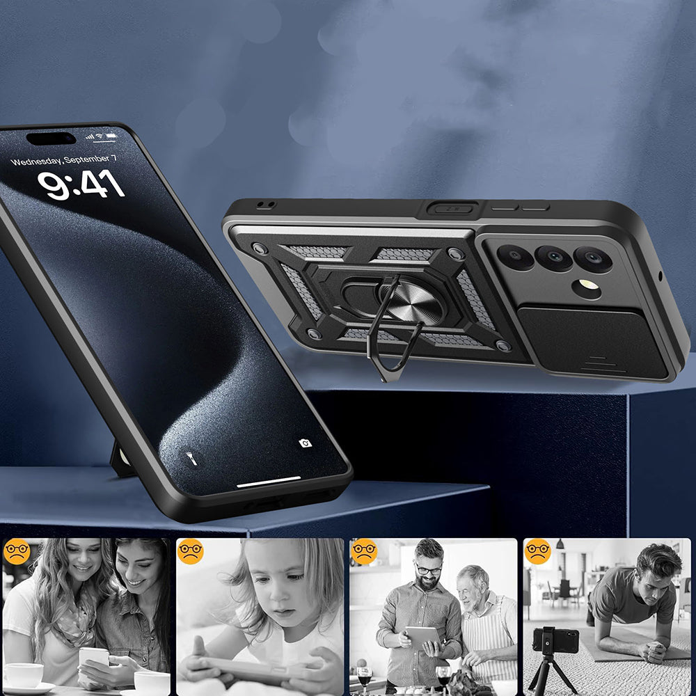 Galaxy A17 Kılıf Magnetik Standlı Kamera Korumalı Zore Sürgülü Vega Kapak Mavi