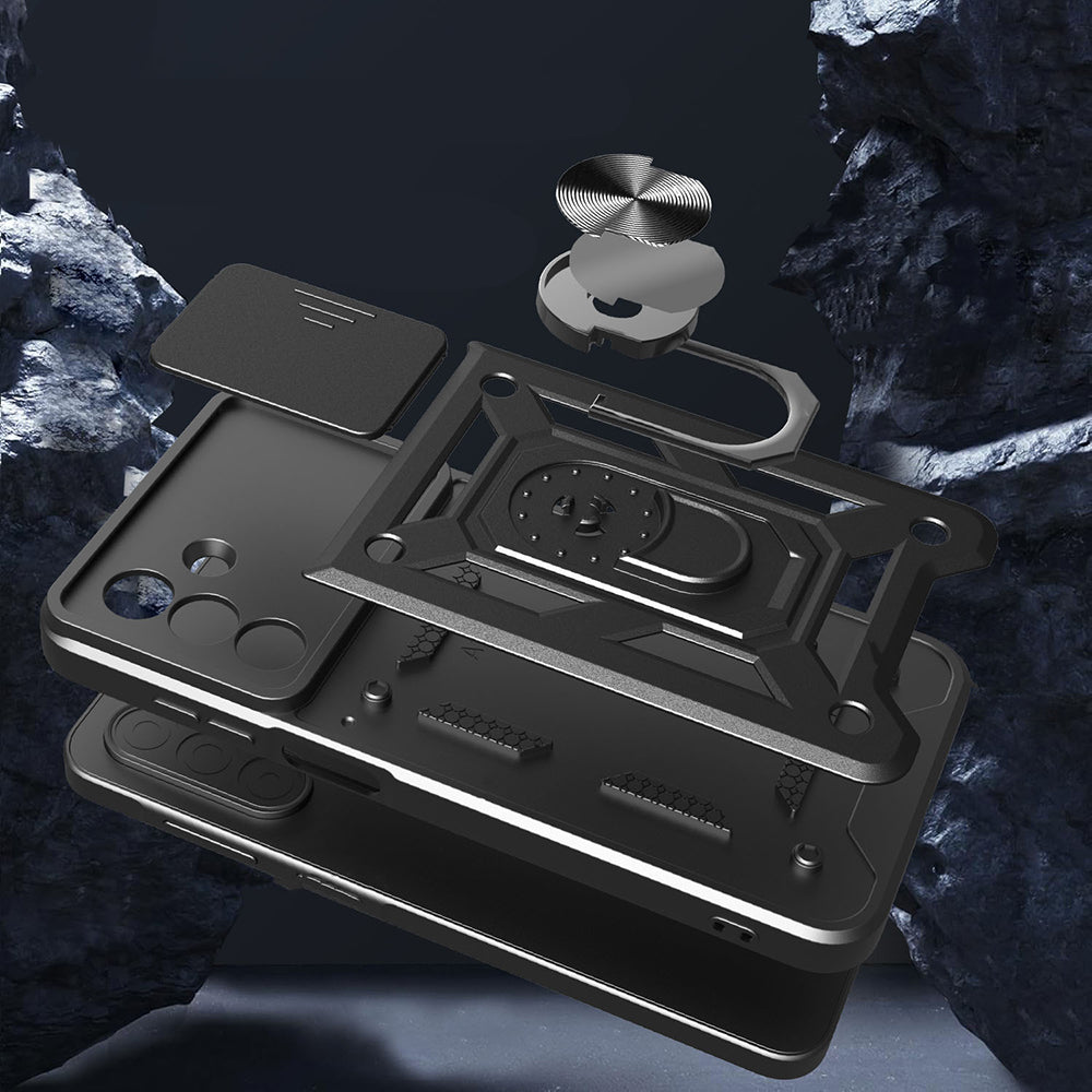 Galaxy A17 Kılıf Magnetik Standlı Kamera Korumalı Zore Sürgülü Vega Kapak Mavi