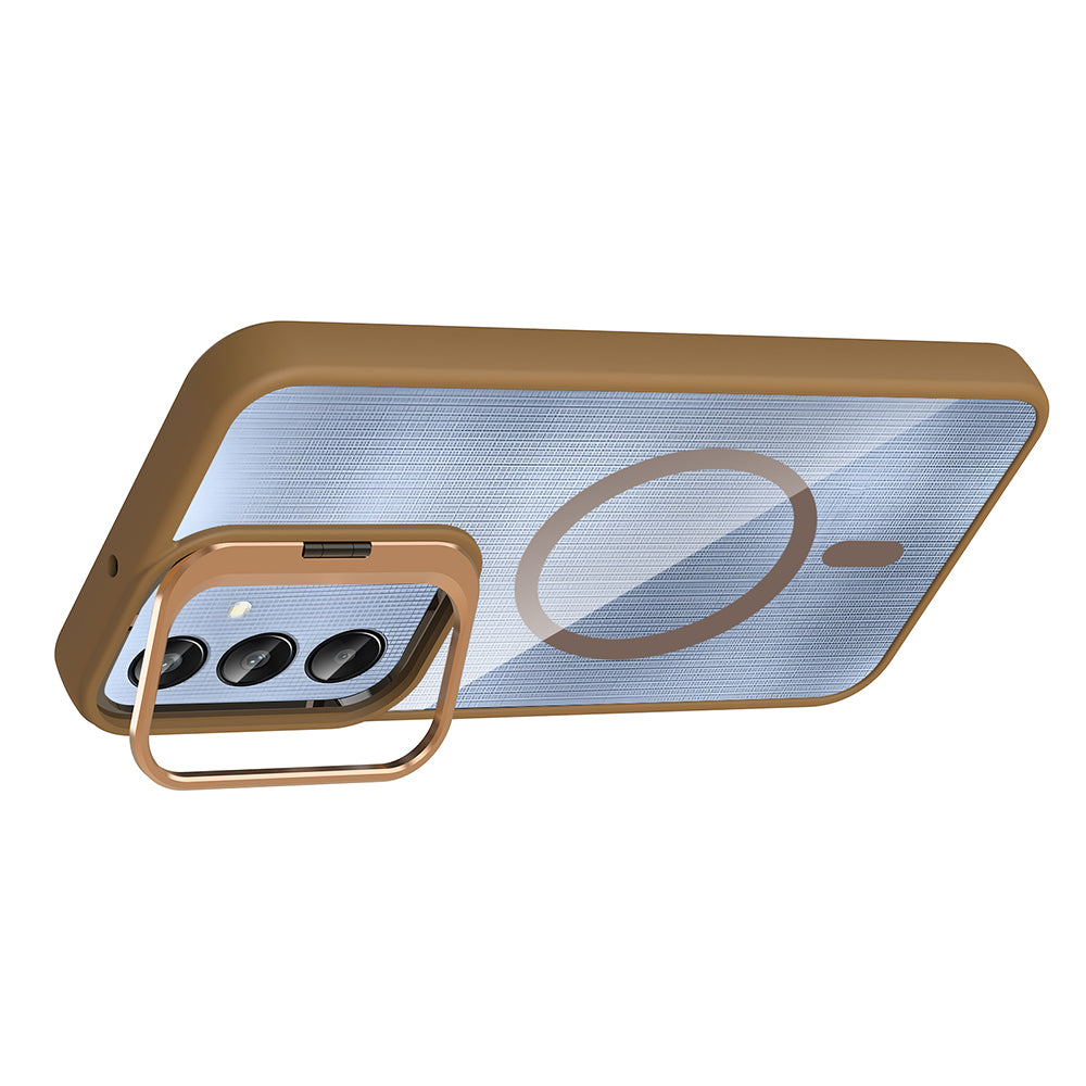 Galaxy A56 Kılıf Standlı ve Kamera Lens Hediyeli Zore Etro Kapak Desert Titanyum