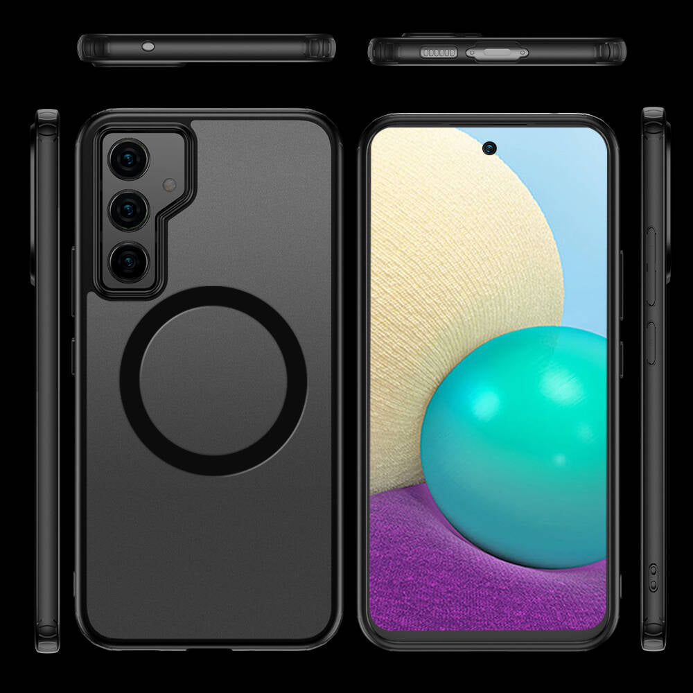 Galaxy S23 FE Kılıf Sert PC Arka Yüzey Wireless Şarj Özellikli Zore Flet Magsafe Kapak Siyah