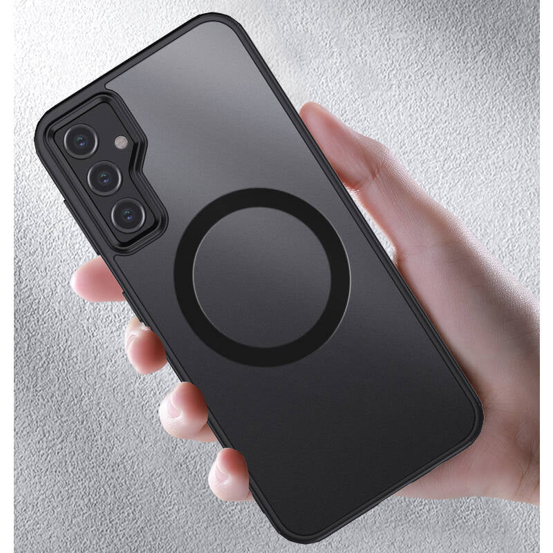 Galaxy S23 FE Kılıf Sert PC Arka Yüzey Wireless Şarj Özellikli Zore Flet Magsafe Kapak Siyah