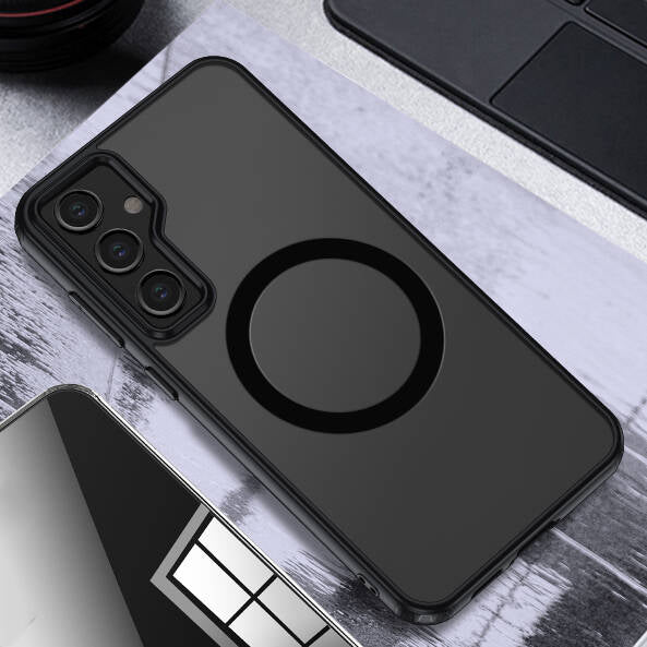 Galaxy S23 FE Kılıf Sert PC Arka Yüzey Wireless Şarj Özellikli Zore Flet Magsafe Kapak Siyah