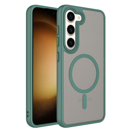 Galaxy S23 Kılıf Mat Arka Yüzey Wireless Şarj Özellikli Zore Flet Magsafe Kapak Yeşil