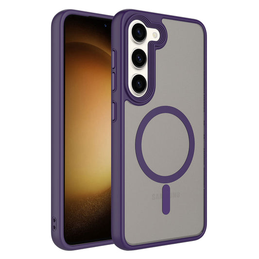 Galaxy S23 Plus Kılıf Mat Arka Yüzey Wireless Şarj Özellikli Zore Flet Magsafe Kapak Derin Mor