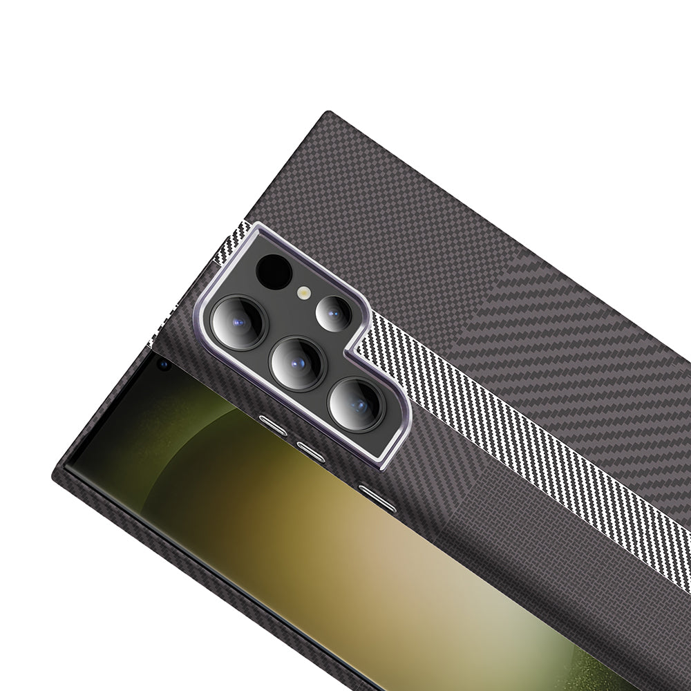 Galaxy S23 Ultra Kılıf M-safe Şarj Özellikli Karbon Fiber Görünümlü Zore Gros Kapak Siyah