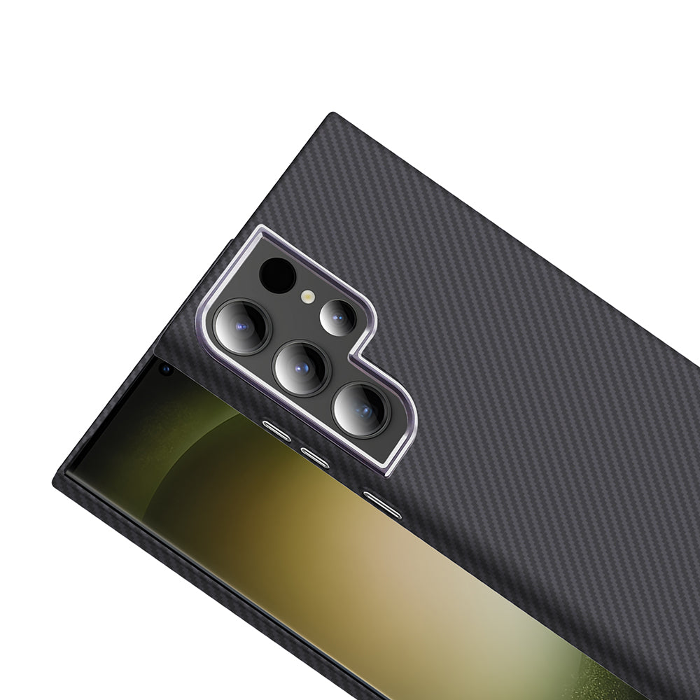 Galaxy S23 Ultra Kılıf M-safe Şarj Özellikli Karbon Fiber Görünümlü Zore Gros Kapak Desert Titanyum