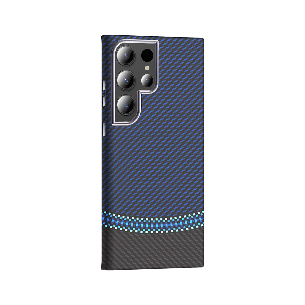 Galaxy S23 Ultra Kılıf M-safe Şarj Özellikli Karbon Fiber Görünümlü Zore Gros Kapak Lacivert