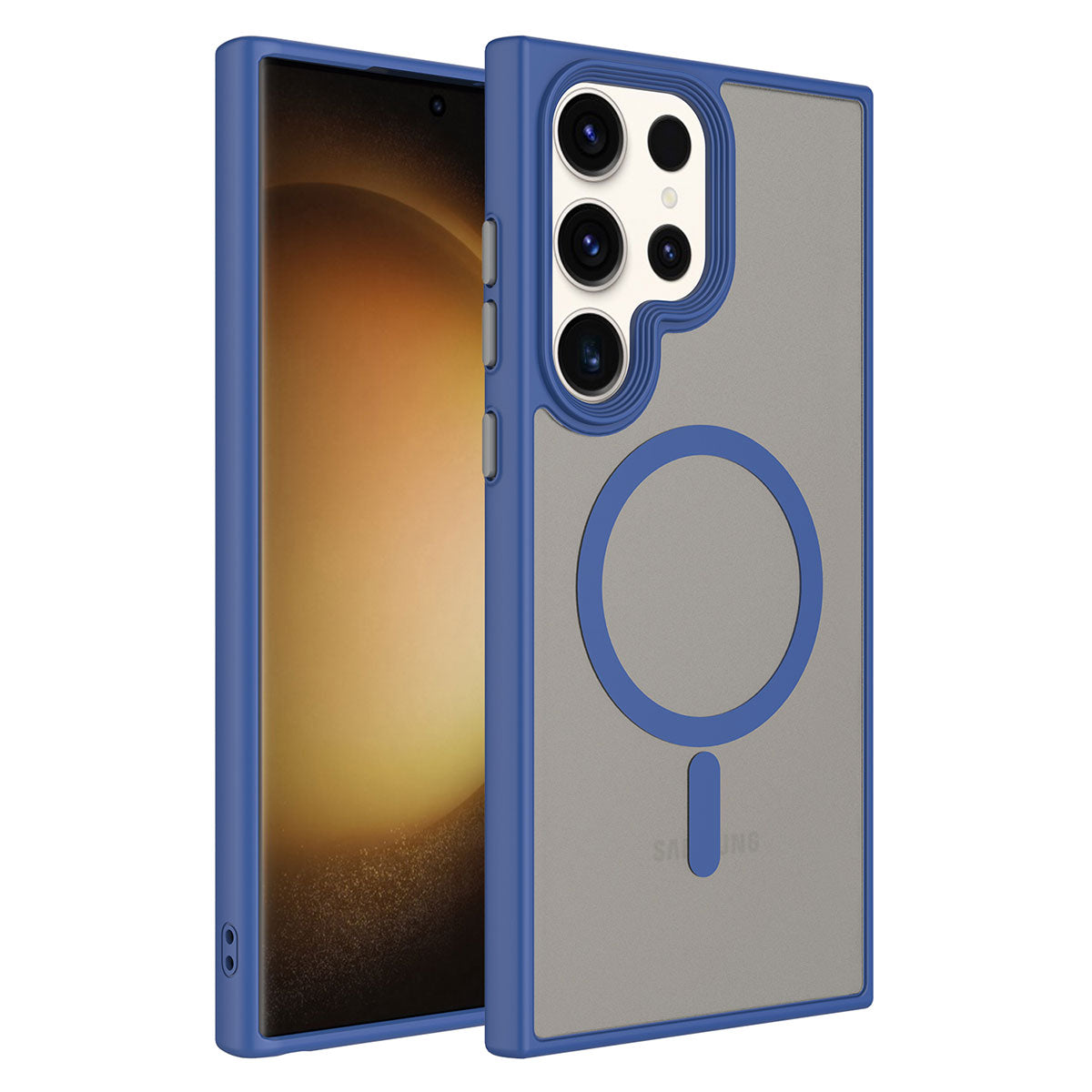 Galaxy S23 Ultra Kılıf Mat Arka Yüzey Wireless Şarj Özellikli Zore Flet Magsafe Kapak Mavi
