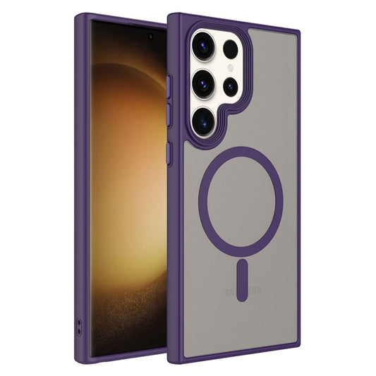Galaxy S23 Ultra Kılıf Mat Arka Yüzey Wireless Şarj Özellikli Zore Flet Magsafe Kapak Derin Mor