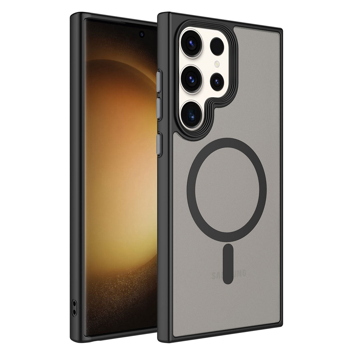 Galaxy S23 Ultra Kılıf Mat Arka Yüzey Wireless Şarj Özellikli Zore Flet Magsafe Kapak Siyah