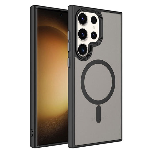 Galaxy S23 Ultra Kılıf Mat Arka Yüzey Wireless Şarj Özellikli Zore Flet Magsafe Kapak Siyah