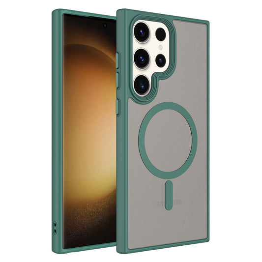 Galaxy S23 Ultra Kılıf Mat Arka Yüzey Wireless Şarj Özellikli Zore Flet Magsafe Kapak Yeşil
